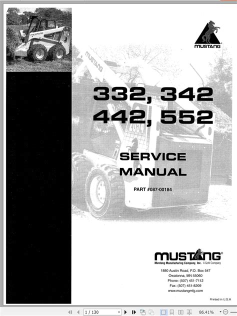 Mustang Skid Steer Loader 332 342 442 552 Service Manual 087 